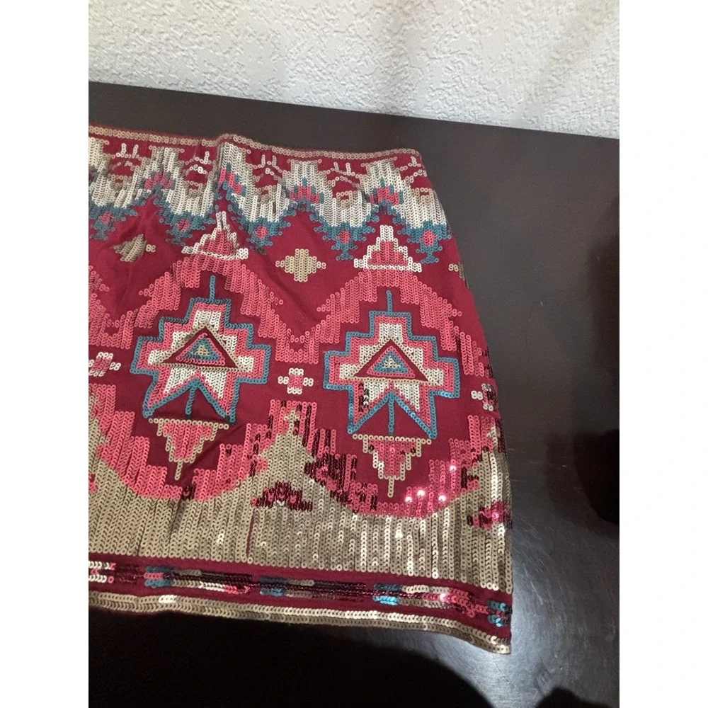 Sequin Aztec Skirt Size M ‎ Red Silver Gold And Blue NWT